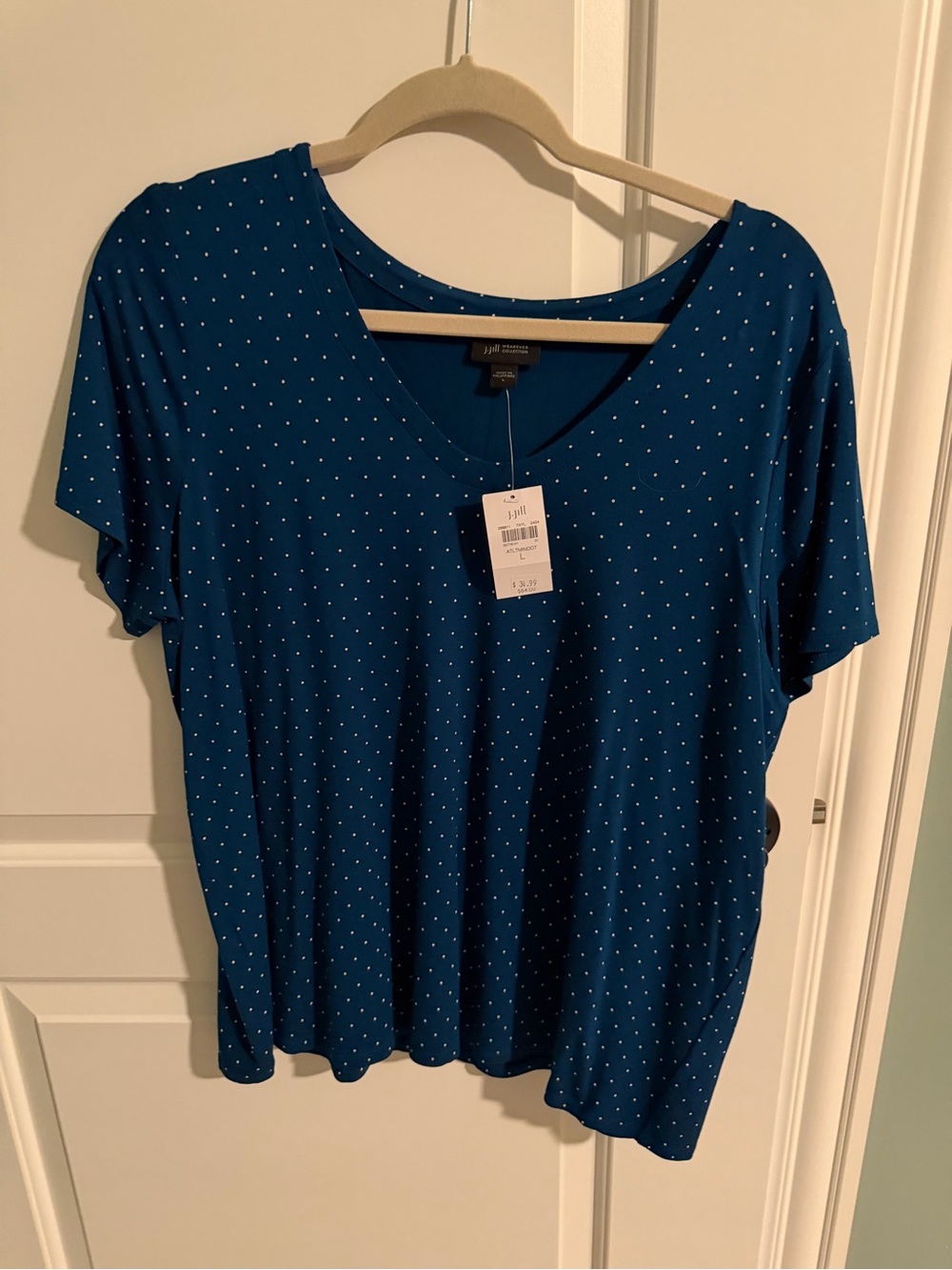 J. Jill Deep Teal Short-Sleeve V-Neck Dot Top